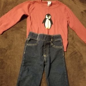 Toddlers Girl's Jeans with Red sweater Size 2T